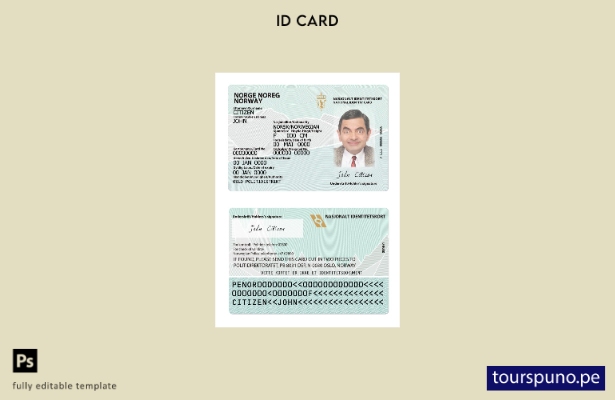 Plantilla de versión de tarjeta de identificación de Noruega lista para imprimir